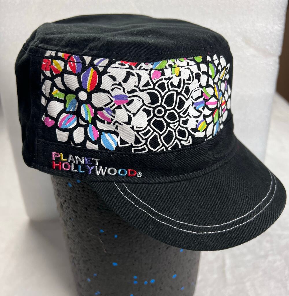 Planet Hollywood Vintage 1998 Military Cadet style women’s hat cap black rainbow